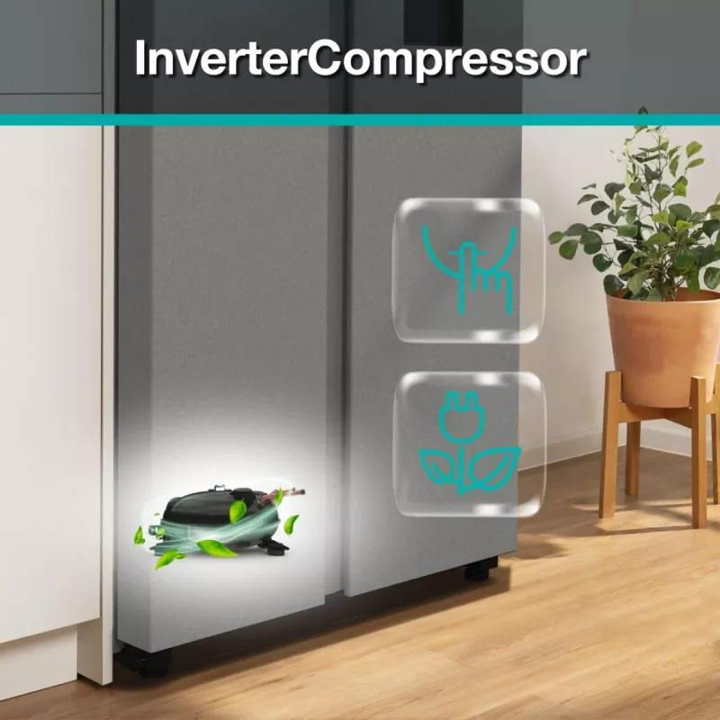 Gorenje Side by side NRR9185DAXLWD BK065B, de libre instalación, puerta americana, gris, LED, en la puerta, R600a