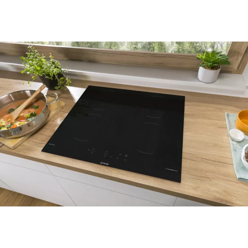 Gorenje Placa de inducción GI6401BCE RAL9017, negra, empotrable, 59,5 cm, placa de inducción, vitrocerámica, 4 zonas