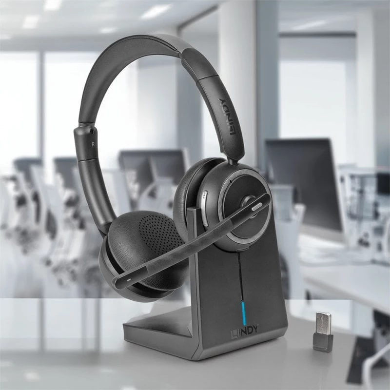 Lindy L118 Auriculares inalámbricos con cancelación de ruido y base de carga