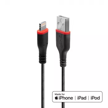 Lindy Cable USB Type-A a Lightning reforzado de 1 m, 1 m, Lightning, USB A, conector macho, conector macho, Negro