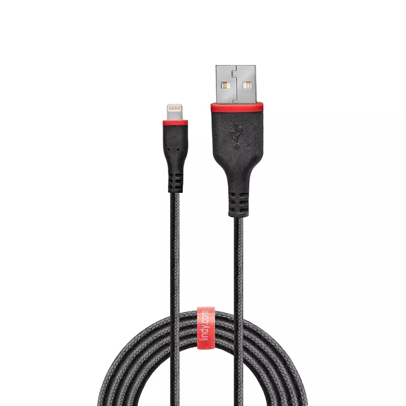 Lindy Cable USB Type-A a Lightning reforzado de 1 m, 1 m, Lightning, USB A, conector macho, conector macho, Negro