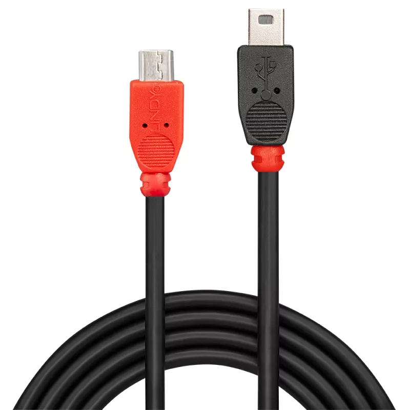 Lindy Cable OTG USB 2.0 Type Micro-B a Mini-B de 0,5 m, 0,5 m, Mini-USB B, Micro-USB B, USB 2.0, 0,48 Gbit/s, Negro, Rojo