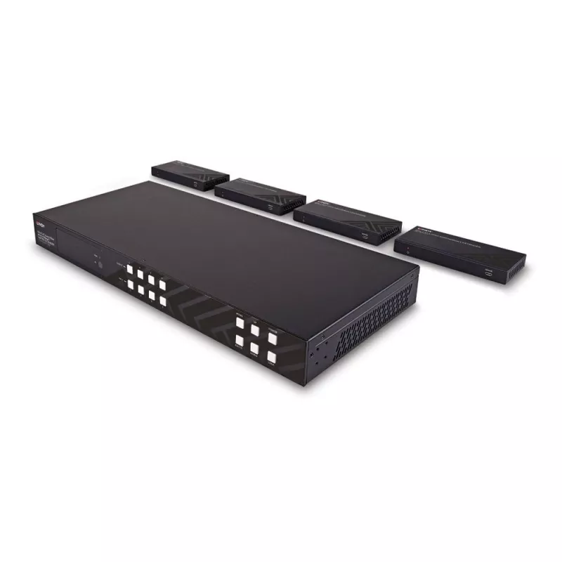Lindy Matriz extensor HDBaseT Cat.6 4x4 HDMI 4K60 de 150 m, 3840 x 2160 píxeles, transmisor y receptor AV, 150 m, con cable, negro, HDCP