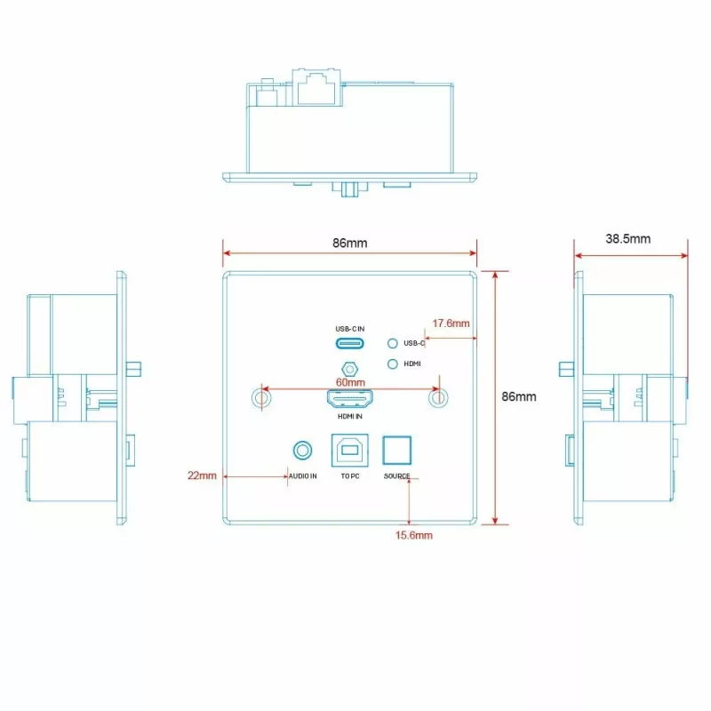 Lindy Extensor KVM HDBaseT Cat.6 HDMI 4K60 y Type-C de 150 m con toma de pared UK, transmisor