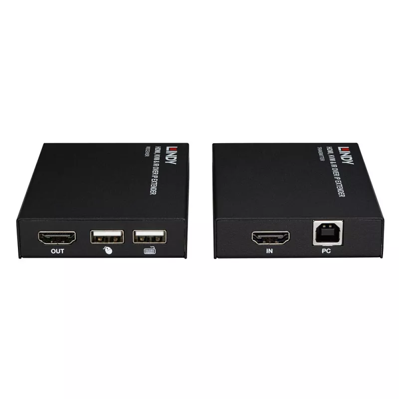 Lindy Extensor HDMI, KVM e IR over IP, transmisor y receptor, con cable, 150 m, Cat5e, Cat6, negro, metal