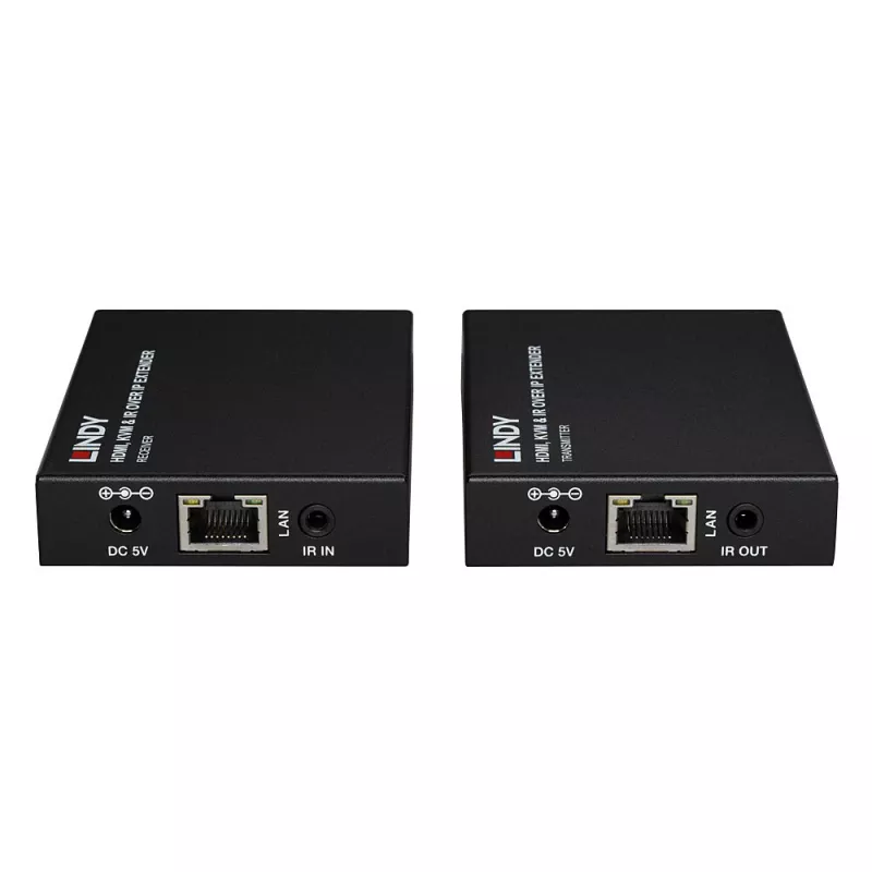 Lindy Extensor HDMI, KVM e IR over IP, transmisor y receptor, con cable, 150 m, Cat5e, Cat6, negro, metal