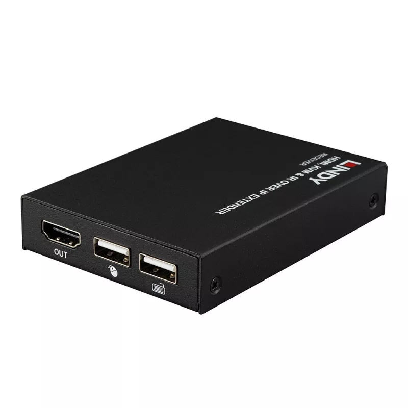 Lindy Extensor HDMI, KVM e IR over IP, receptor, transmisor y receptor, con cable, 150 m, Cat5e, Cat6, negro, metal