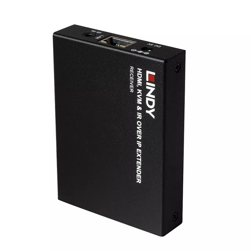 Lindy Extensor HDMI, KVM e IR over IP, receptor, transmisor y receptor, con cable, 150 m, Cat5e, Cat6, negro, metal