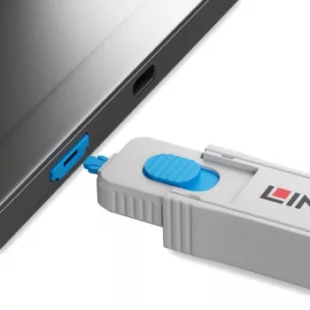 Lindy Kit bloqueador de puertos HDMI, azul (1 llave, 4 bloqueadores), bloqueador de puertos + llave, HDMI, azul, gris, acrilonitrilo butadieno estireno (ABS), 1 ud., bolsa de plástico