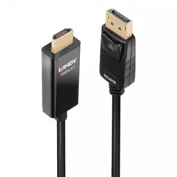 Lindy Cable activo DisplayPort a HDMI de 3 m con HDR, 3 m, DisplayPort, HDMI Type-A (estándar), conector macho, conector macho, recto