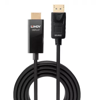 Lindy Cable activo DisplayPort a HDMI de 3 m con HDR, 3 m, DisplayPort, HDMI Type-A (estándar), conector macho, conector macho, recto