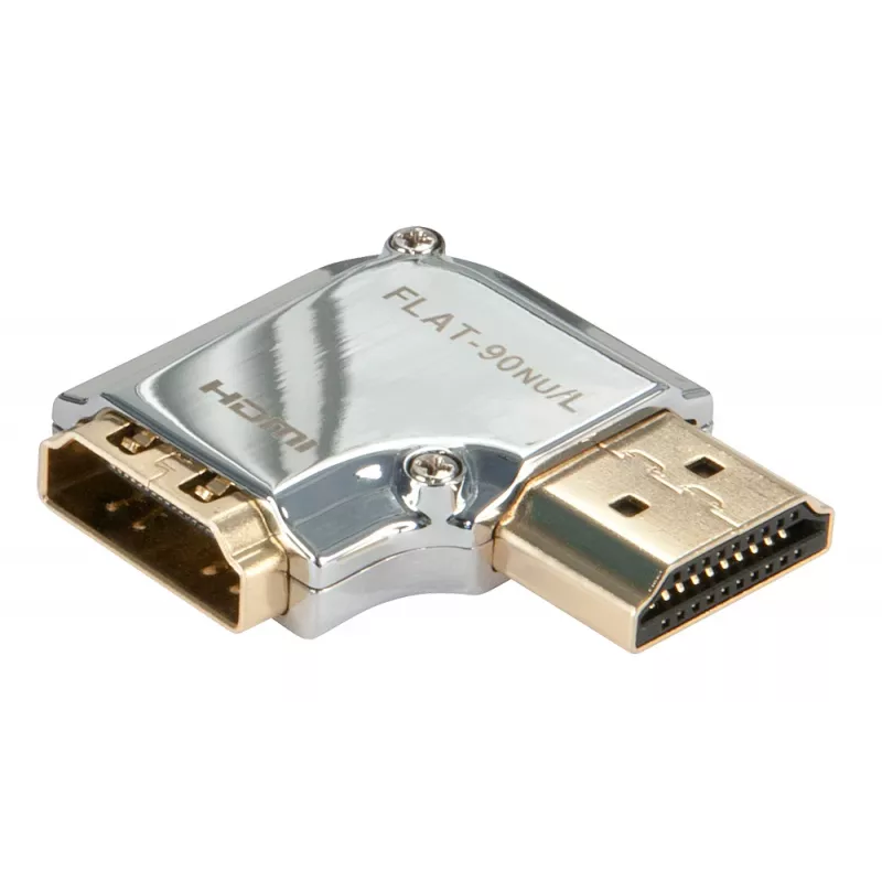 Lindy Adaptador en ángulo de 90 grados CROMO HDMI conector macho a HDMI conector hembra - izquierda