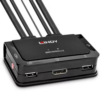 Lindy Switch KVM de cable DisplayPort 1.2, USB 2.0 y audio de 2 puertos