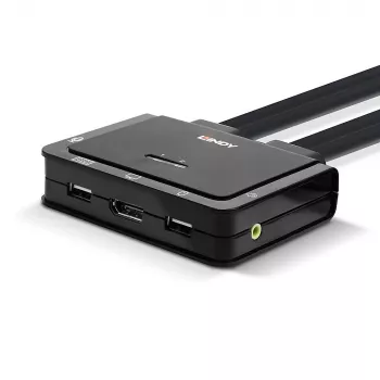 Lindy Switch KVM de cable DisplayPort 1.2, USB 2.0 y audio de 2 puertos