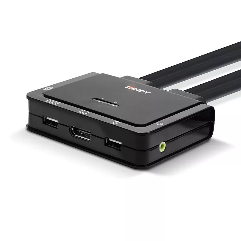 Lindy Switch KVM de cable DisplayPort 1.2, USB 2.0 y audio de 2 puertos