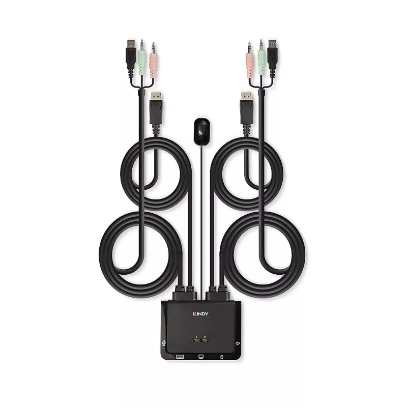 Lindy Switch KVM de cable DisplayPort 1.2, USB 2.0 y audio de 2 puertos