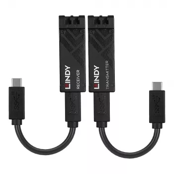 Lindy Extensor USB 3.2 Type-C de fibra óptica de 100 m, transmisor y receptor de red, 100 m, 10000 Mbit/s, fibra, USB 3.2 Gen 1 (3.1 Gen 1) Type-C, negro