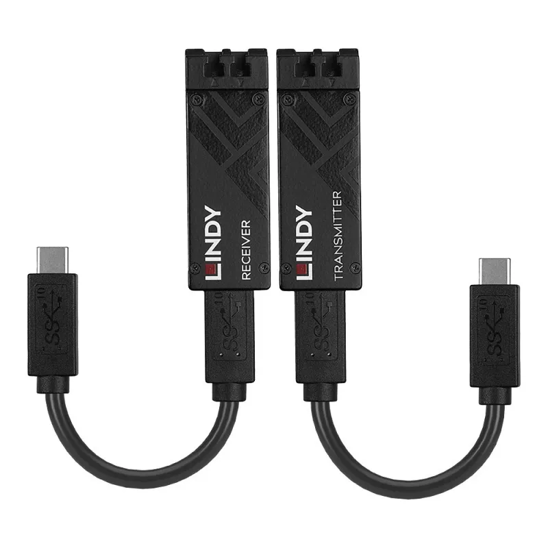 Lindy Extensor USB 3.2 Type-C de fibra óptica de 100 m, transmisor y receptor de red, 100 m, 10000 Mbit/s, fibra, USB 3.2 Gen 1 (3.1 Gen 1) Type-C, negro