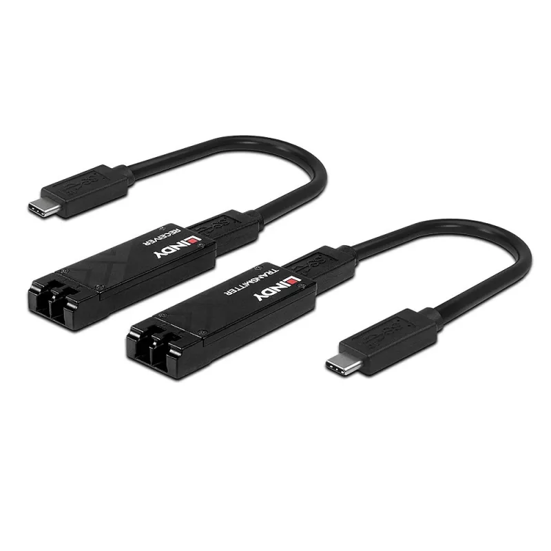Lindy Extensor USB 3.2 Type-C de fibra óptica de 100 m, transmisor y receptor de red, 100 m, 10000 Mbit/s, fibra, USB 3.2 Gen 1 (3.1 Gen 1) Type-C, negro