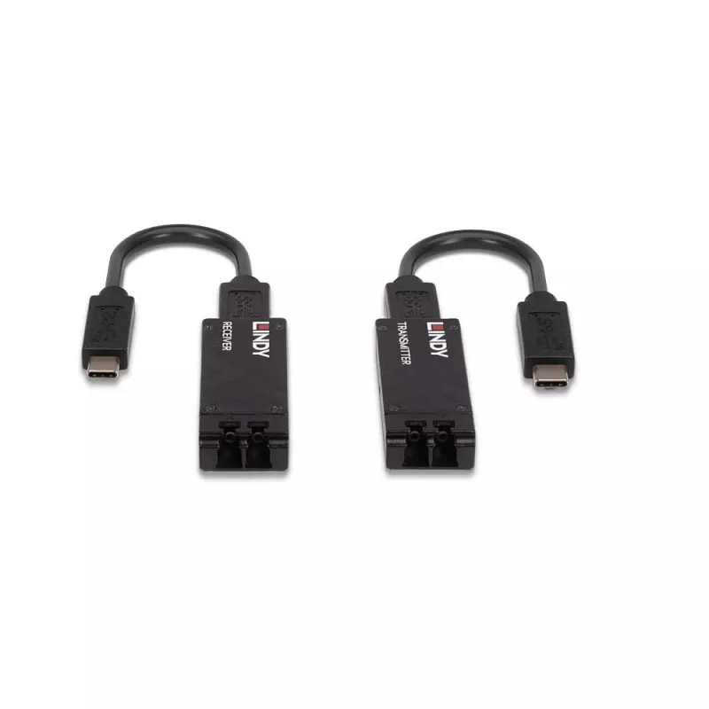 Lindy Extensor USB 3.2 Type-C de fibra óptica de 100 m, transmisor y receptor de red, 100 m, 10000 Mbit/s, fibra, USB 3.2 Gen 1 (3.1 Gen 1) Type-C, negro