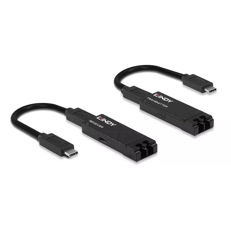Lindy Extensor USB 3.2 Type-C de fibra óptica de 100 m, transmisor y receptor de red, 100 m, 10000 Mbit/s, fibra, USB 3.2 Gen 1 (3.1 Gen 1) Type-C, negro