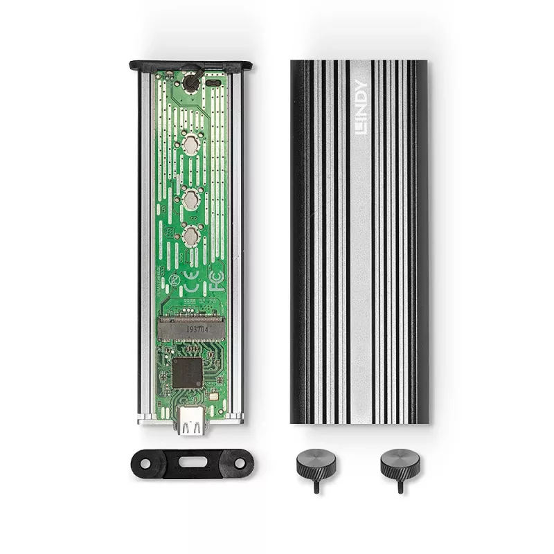 Lindy Caja para SSD NVMe M.2 USB 3.2 Gen 2 x2, caja para SSD, M.2, PCI Express, 20 Gbit/s, conexión USB, plata