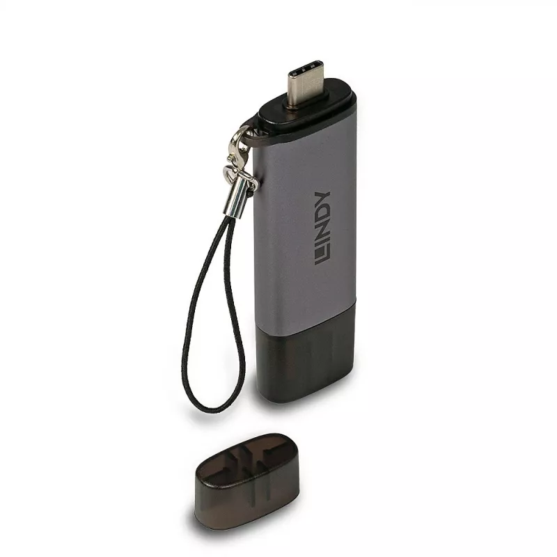 Lindy Lector de tarjetas SD/MicroSD USB 3.2 Type-C y A, MiniSD, SD, negro, gris, 5000 Mbit/s, USB 3.2 Gen 1 (3.1 Gen 1) Type-A/Type-C, 78,5 mm, 22,5 mm