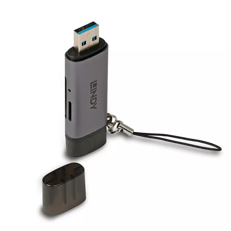 Lindy Lector de tarjetas SD/MicroSD USB 3.2 Type-C y A, MiniSD, SD, negro, gris, 5000 Mbit/s, USB 3.2 Gen 1 (3.1 Gen 1) Type-A/Type-C, 78,5 mm, 22,5 mm
