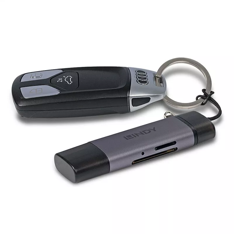 Lindy Lector de tarjetas SD/MicroSD USB 3.2 Type-C y A, MiniSD, SD, negro, gris, 5000 Mbit/s, USB 3.2 Gen 1 (3.1 Gen 1) Type-A/Type-C, 78,5 mm, 22,5 mm