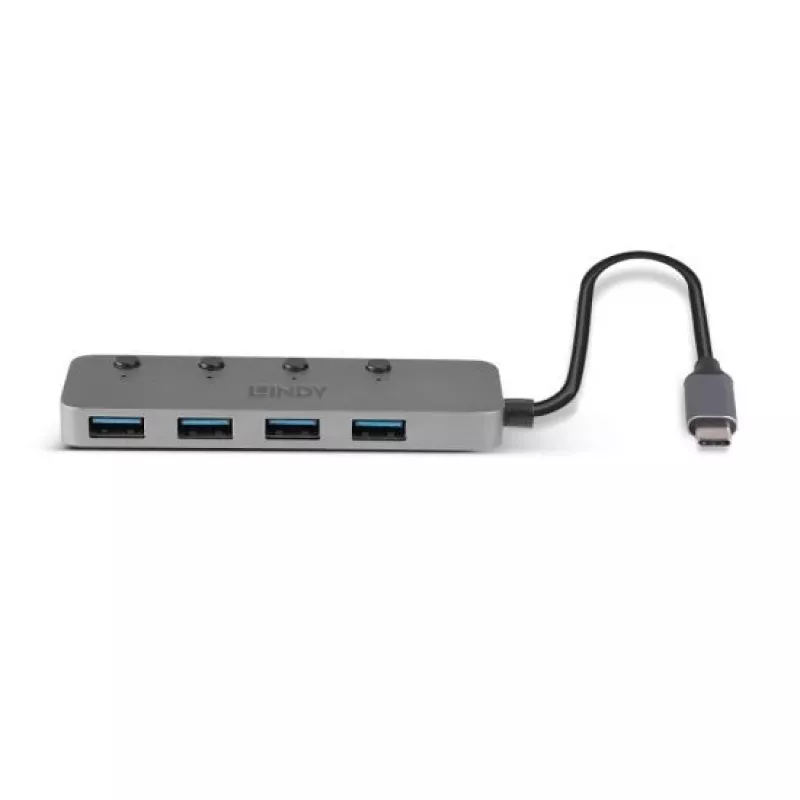 Lindy Hub USB 3.2 Type-C de 4 puertos con interruptores de encendido/apagado