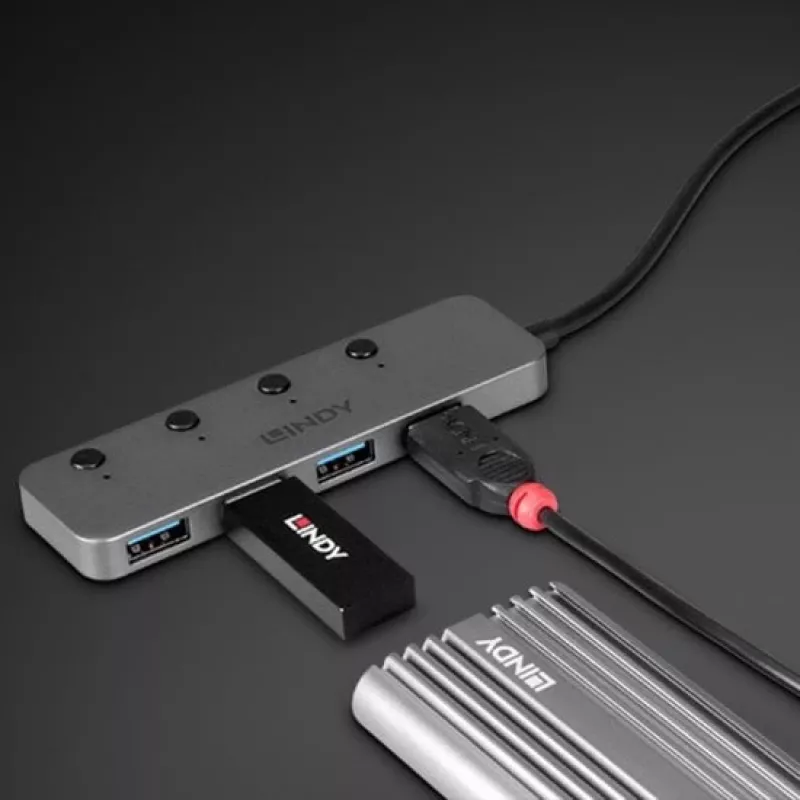 Lindy Hub USB 3.2 Type-C de 4 puertos con interruptores de encendido/apagado
