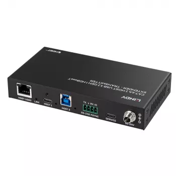 Lindy Extensor USB 3.2 Gen 1 HDBaseT Cat.6A de 100 m con 2 hosts, transmisor y receptor de red, 100 m, 480 Mbit/s, Cat6a, VS6320, bronce fosforoso