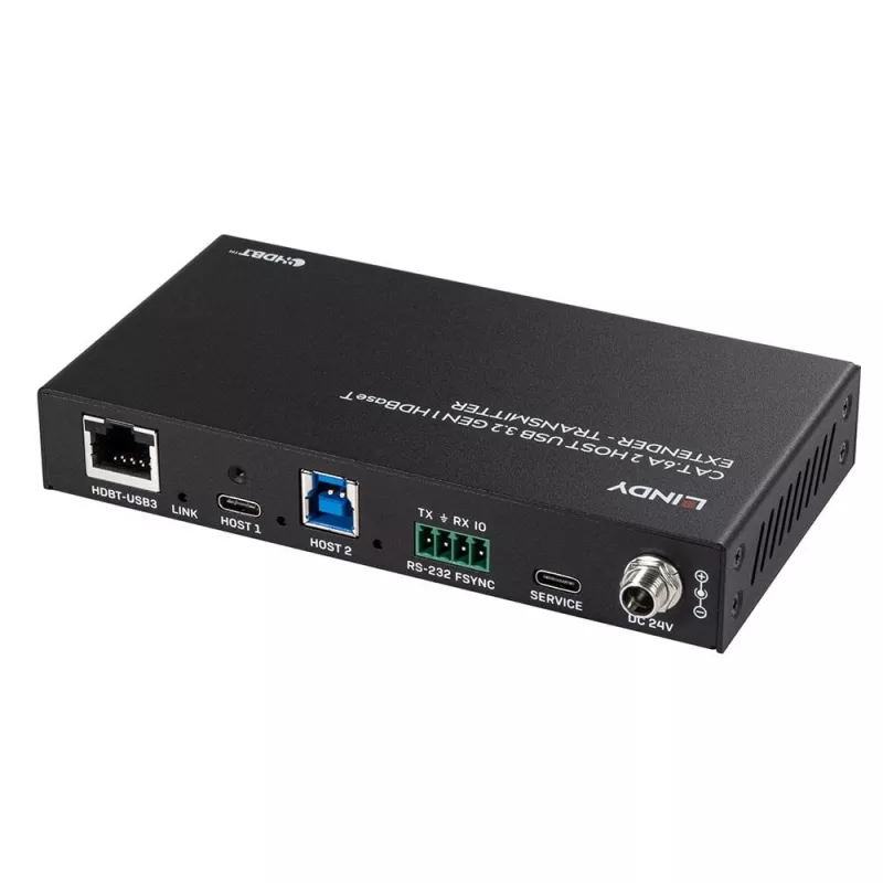 Lindy Extensor USB 3.2 Gen 1 HDBaseT Cat.6A de 100 m con 2 hosts, transmisor y receptor de red, 100 m, 480 Mbit/s, Cat6a, VS6320, bronce fosforoso
