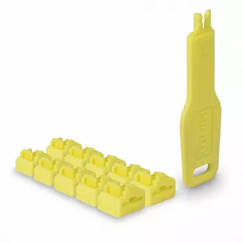 Lindy Bloqueadores de puerto RJ45 amarillos, 10x + 1 llave, bloqueador de puerto + llave, RJ-45, amarillo, acrilonitrilo butadieno estireno (ABS), 10 uds., bolsa de plástico