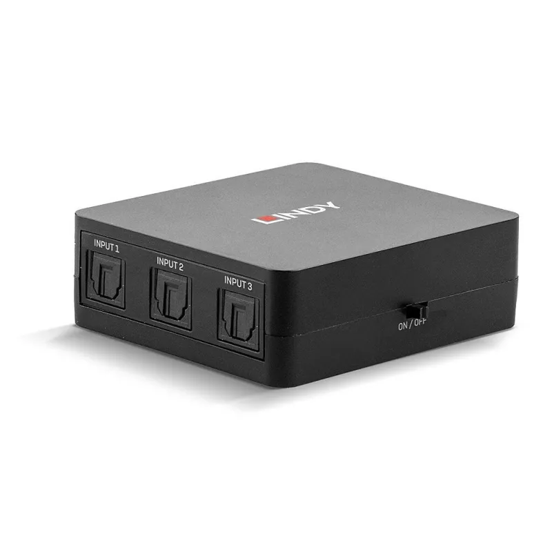 Lindy conmutador de audio digital TosLink (óptico) de 3 puertos, negro, plástico, 54 mm, 60 mm, 20 mm, 37 g