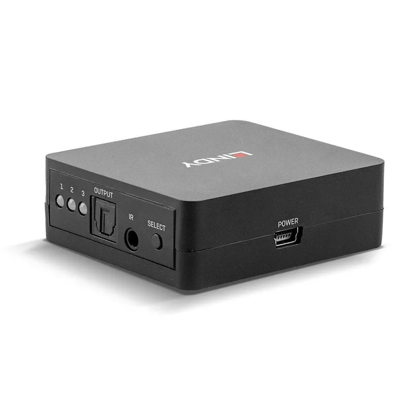Lindy conmutador de audio digital TosLink (óptico) de 3 puertos, negro, plástico, 54 mm, 60 mm, 20 mm, 37 g
