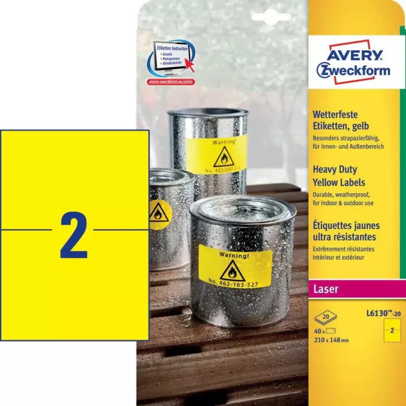 Etiqueta autoadhesiva Avery L6130-20 rectangular amarillo