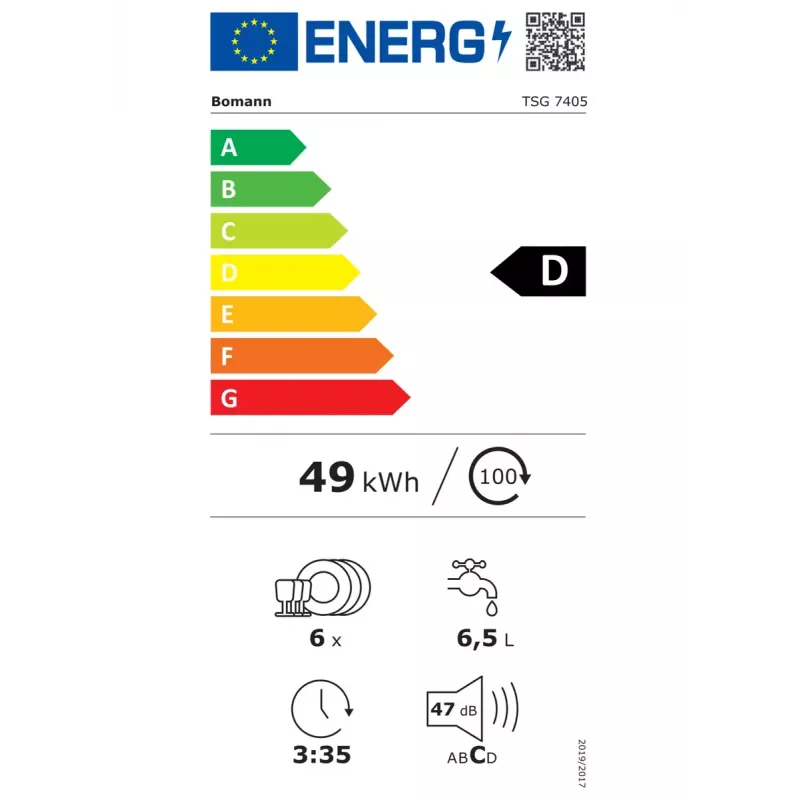 Lavavajillas de sobremesa BOMANN TSG 7405, 6 cubiertos, 47 dB, 5 programas, tamaño completo