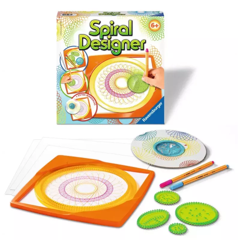 Spirograph infantil Ravensburger 297740 con plantilla y 2 rotuladores, multicolor, para niños a partir de 6 años