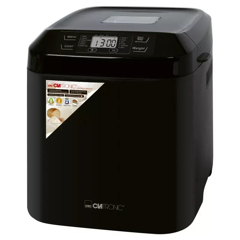 Máquina de pan CLATRONIC BBA 3774 550W – molde de 3 l, hasta 1,5 kg de pan, 12 programas, temporizador LCD