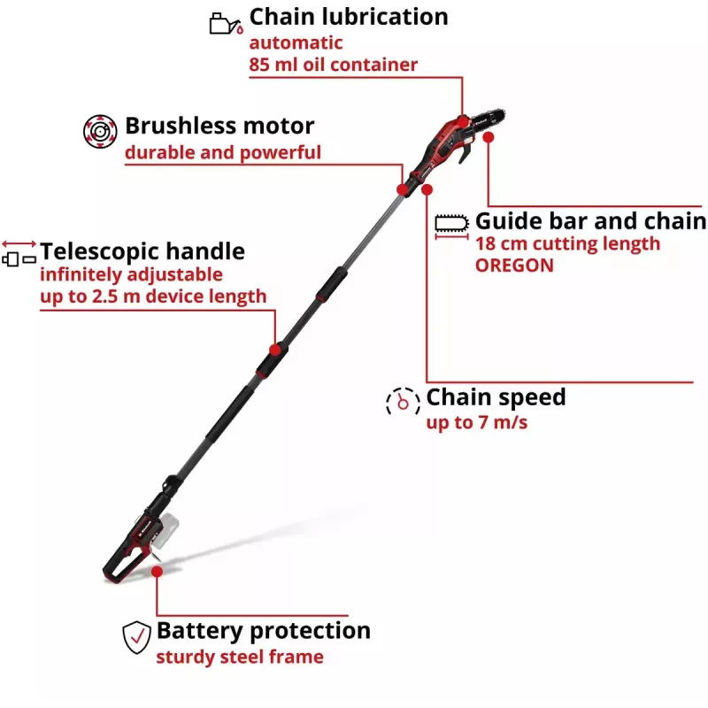 Podadora telescópica EINHELL Professional GP-LC 18/20 Li T BL-Solo — podadora inalámbrica, solo herramienta (sin batería/cargador)