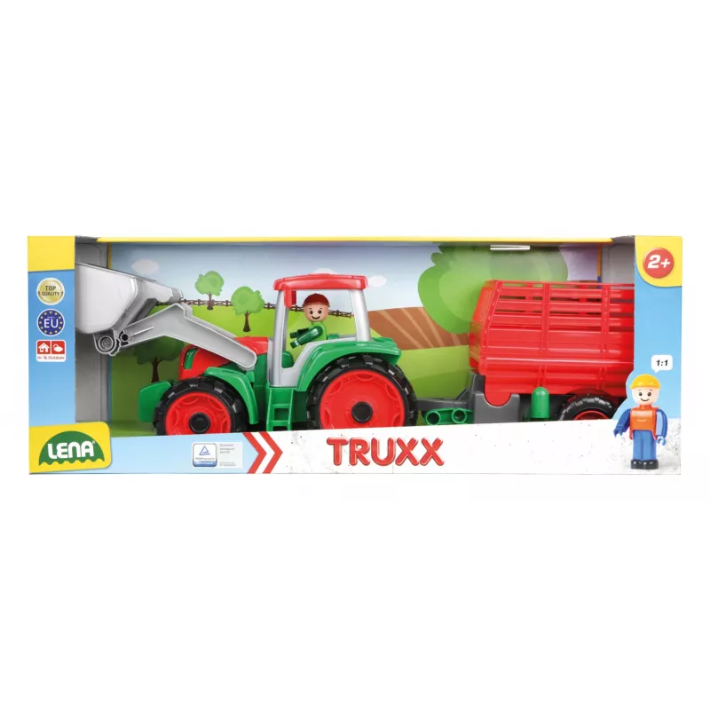 Tractor de juguete con remolque de heno Lena Truxx 04428 envase abierto – set de juego de plástico