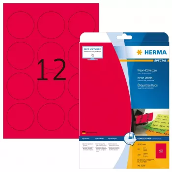 Etiquetas autoadhesivas para impresora HERMA etiquetas neón A4 Ø 60 mm redondas rojo intenso