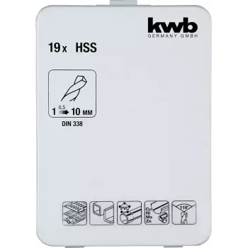 Set de brocas KWB 421856 19 piezas brocas helicoidales 1,0 - 10 mm