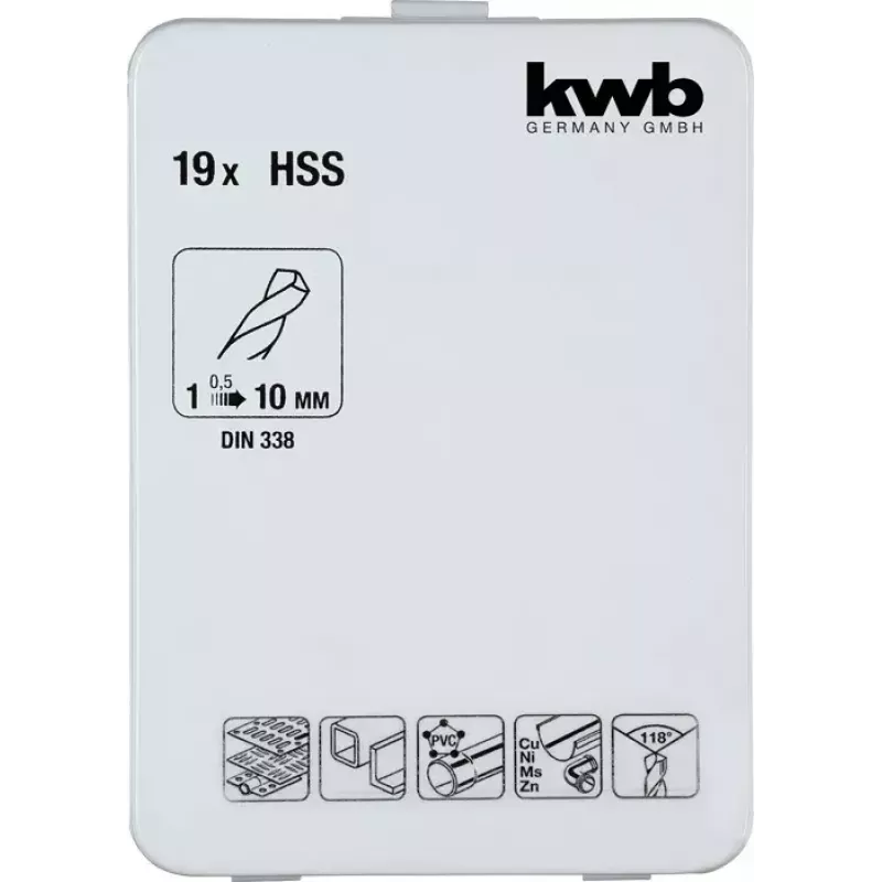 Set de brocas KWB 421856 19 piezas brocas helicoidales 1,0 - 10 mm