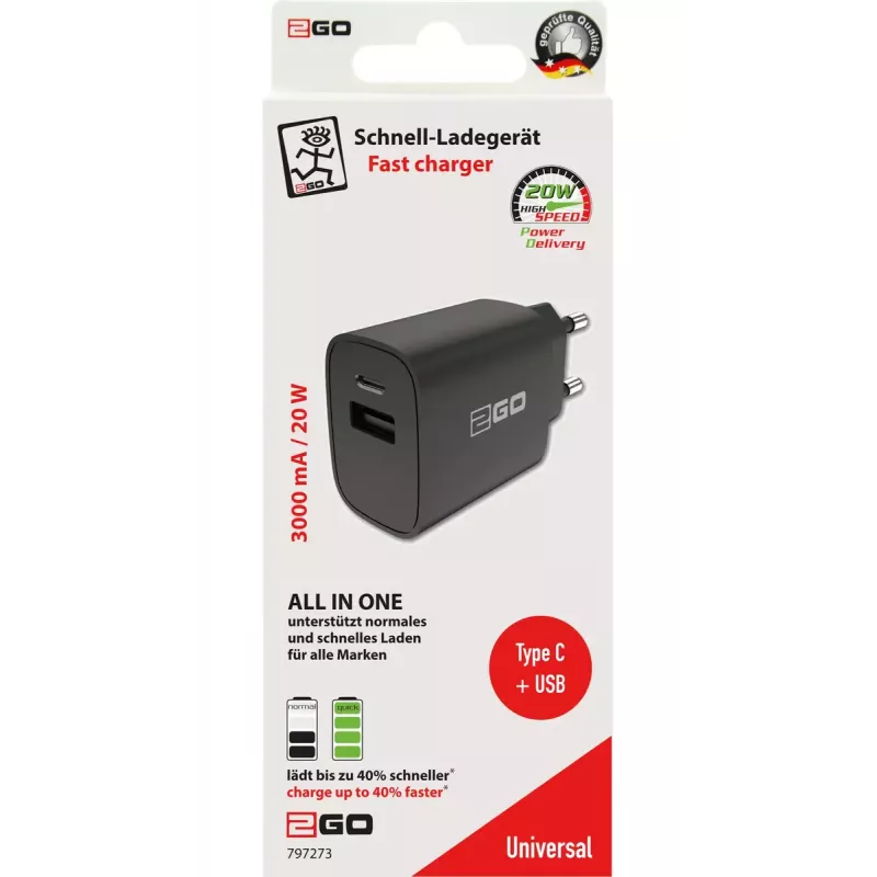 Cargador móvil 2GO 797273 universal negro carga rápida AC