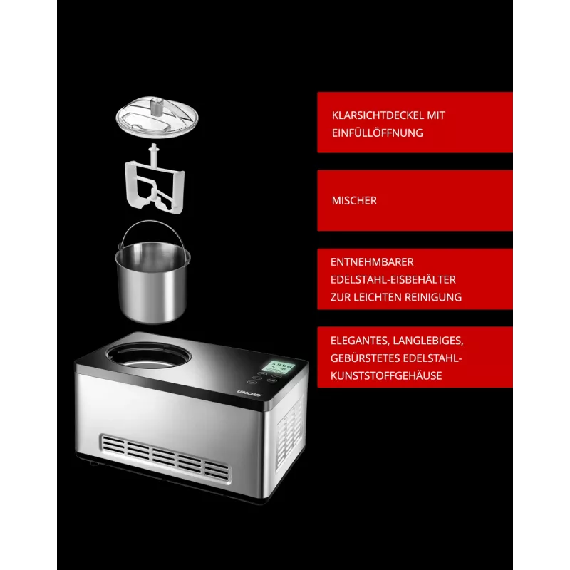 Unold 48845 máquina de helados máquina de helados con compresor 2 L 180 W negro, acero inoxidable