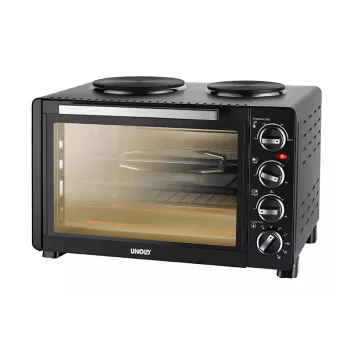Unold Small kitchen all in one, cocina independiente, negro, mando giratorio, negro, metal, vidrio