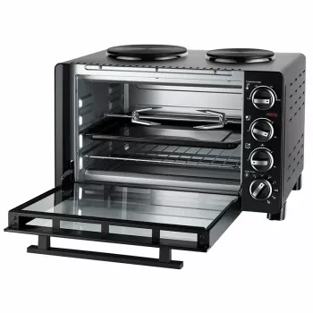Unold Small kitchen all in one, cocina independiente, negro, mando giratorio, negro, metal, vidrio