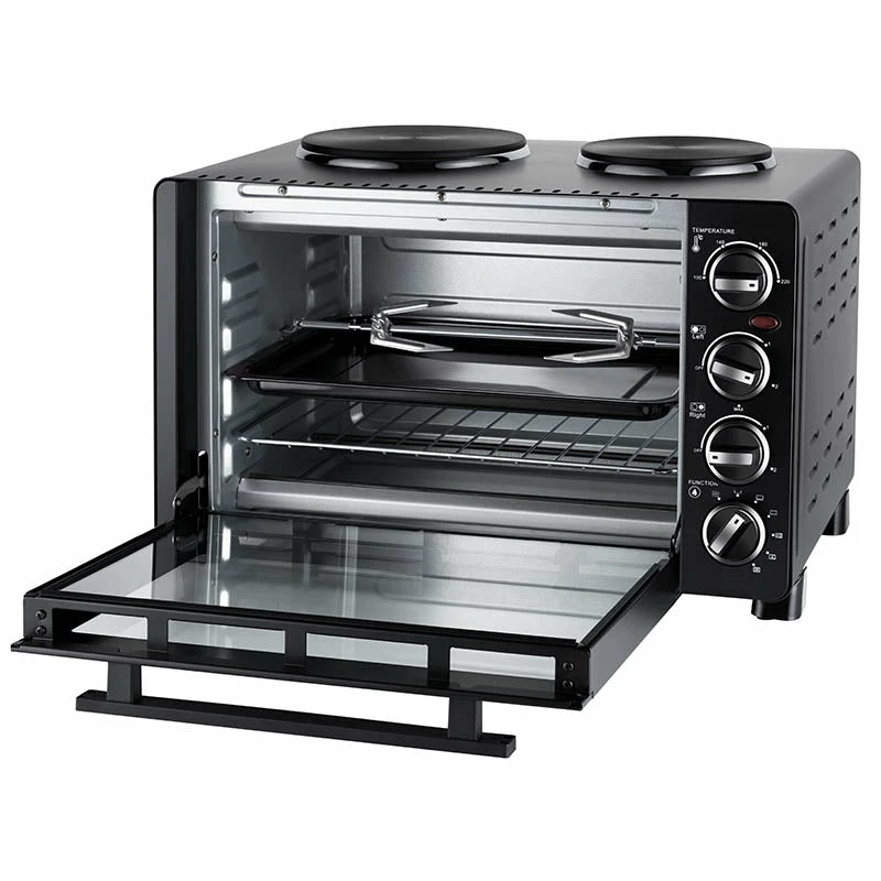 Unold Small kitchen all in one, cocina independiente, negro, mando giratorio, negro, metal, vidrio